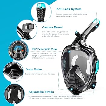 ZIPOUTE Snorkel Mask, Foldable Full Face Snorkel Mask with
